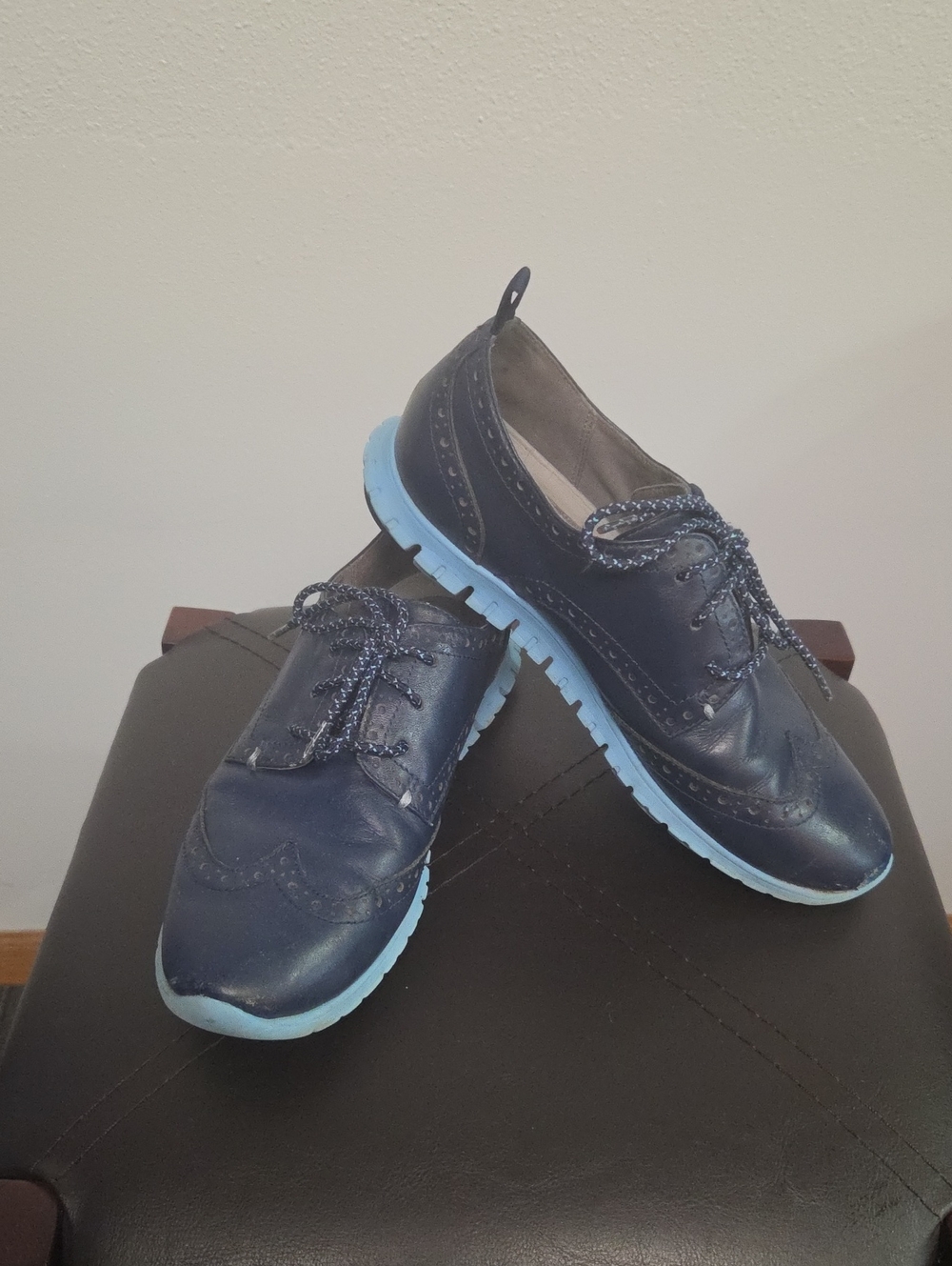 Cole Haan Navy Wingtip Derby with Light Blue Sole